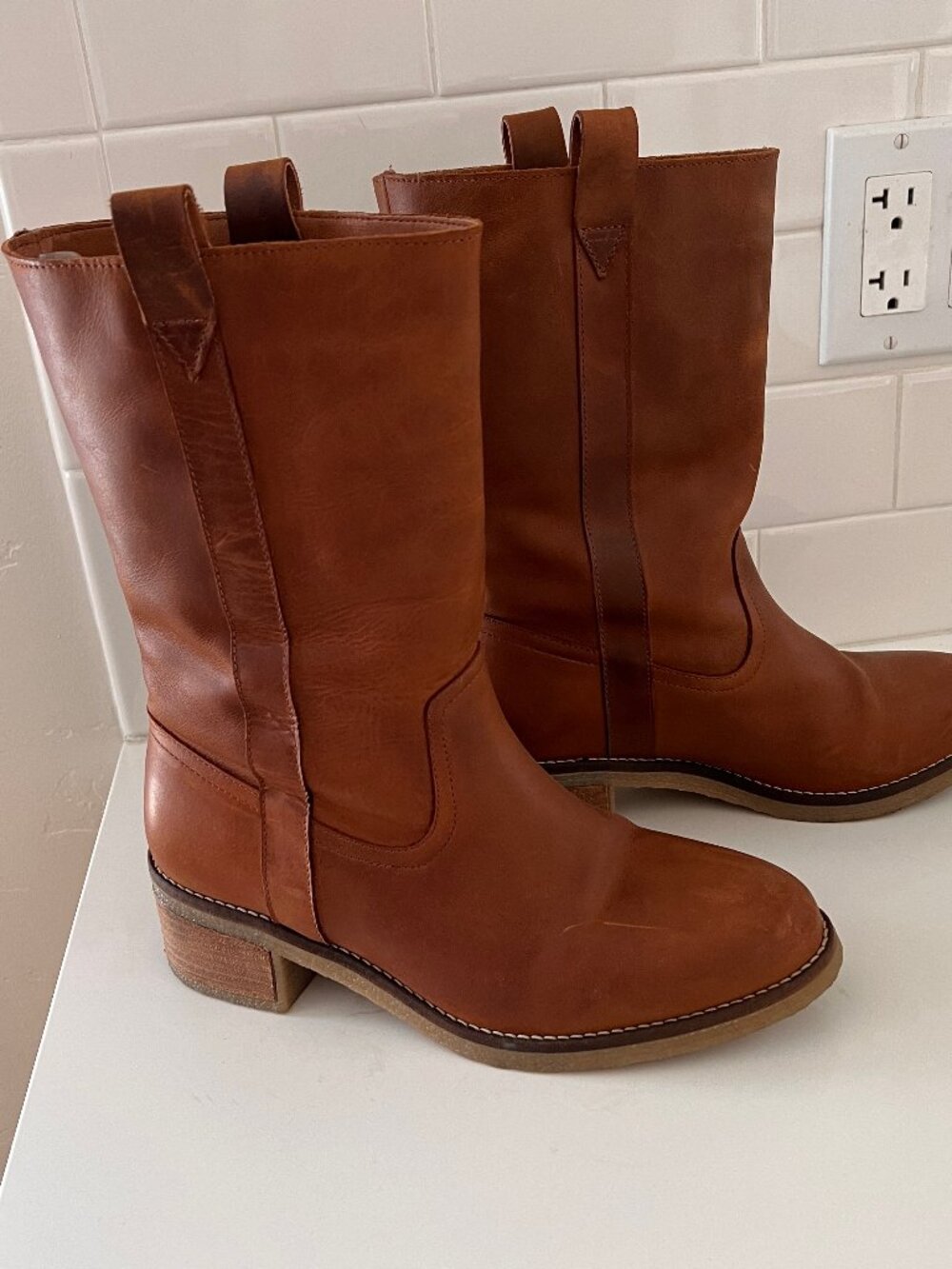 Steve Madden Winny Cognac Brown Leather Mid Calf Boots Size 9